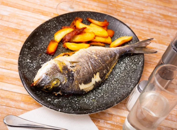 Image Tender Baked Fish Called Dorada Appetizing Side Dish Fried — Stock Photo, Image