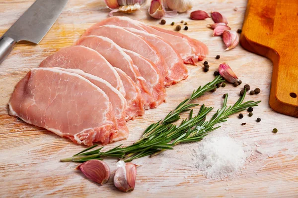 Home Cooking Pieces Fresh Raw Pork Tenderloin Condiments Prepared Roasting — Stock Photo, Image