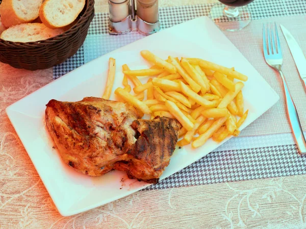 Appetizing Grilled Chicken Served Side Dish Crispy French Fries Glass Royalty Free Stock Images