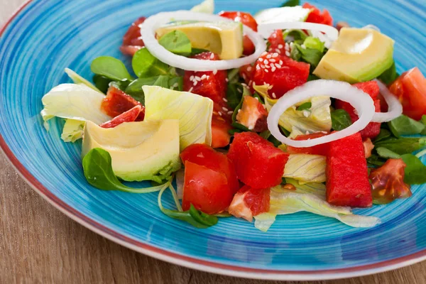 Healthy Summer Salad Watermelon Avocado Tomatoes Grapefruit Corn Salad — Fotografia de Stock