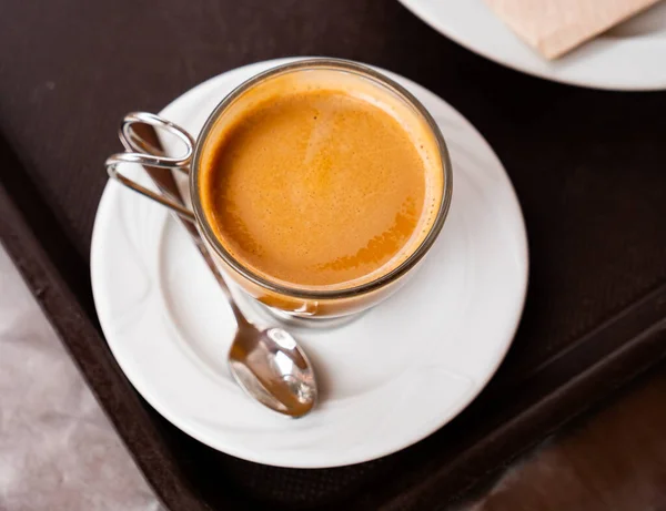 Národní Nápoj Španělské Kuchyně Cortado Káva Vyrobené Základě Espresso Přídavkem — Stock fotografie