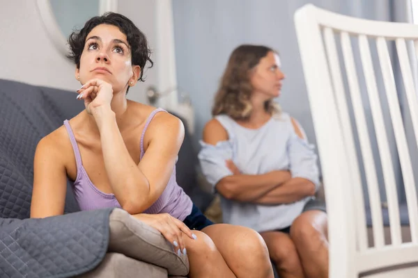 Annoyed Stressed Girlfriends Ignoring Each Other Quarreling Home Lgbt Relationship — Stock Photo, Image