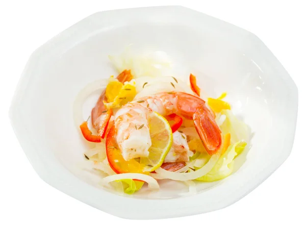Savory Seafood Ceviche Dengan Udang Kapur Tangerine Onion Ring Dan — Stok Foto