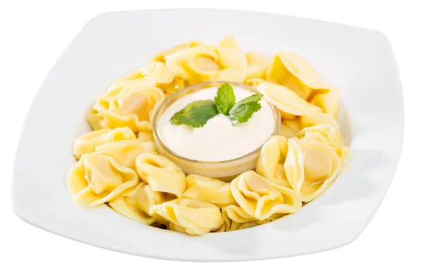 Boiled Ravioli Mayonnaise Isolated White Background — Stock Photo, Image