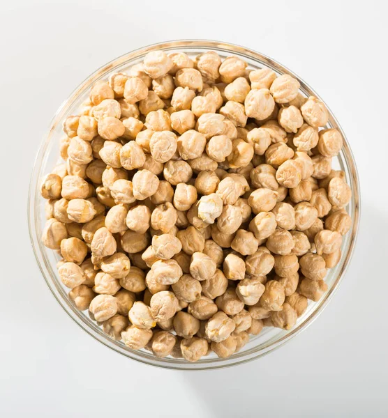 Glass Bowl Raw Dried Chickpea Seeds White Background — Stock Photo, Image