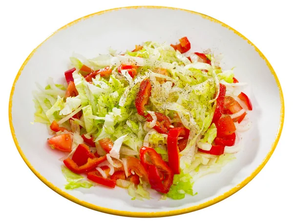 Teller Mit Kalorienarmem Salat Mit Frischem Paprika Kohl Und Zwiebeln — Stockfoto