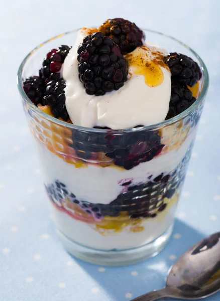 Dessert Aus Joghurt Mit Brombeeren Und Orange — Stockfoto