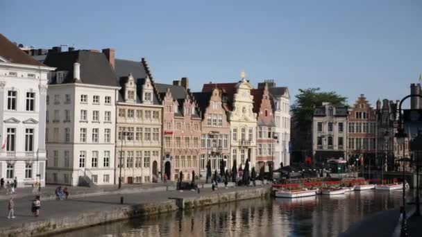 Ghent Belgium August 2022 Scenic View Old Houses Streets River — Stock Video