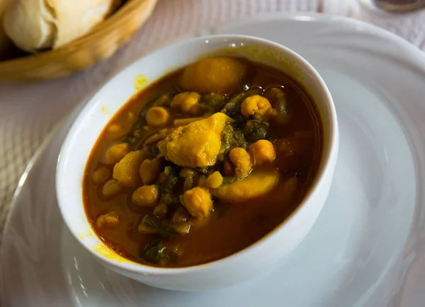 Tasty Stewed Chickpea Chard Vegetables Traditional Andalusian Dish — Stock Photo, Image