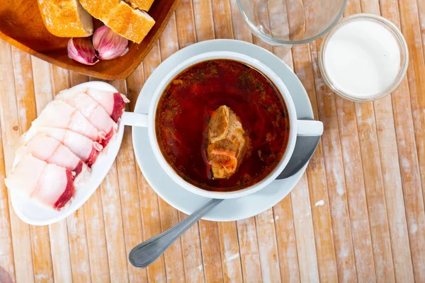 National Slavic Dish Called Borscht Cooked Rich Broth Beets Cabbage — Stock Photo, Image