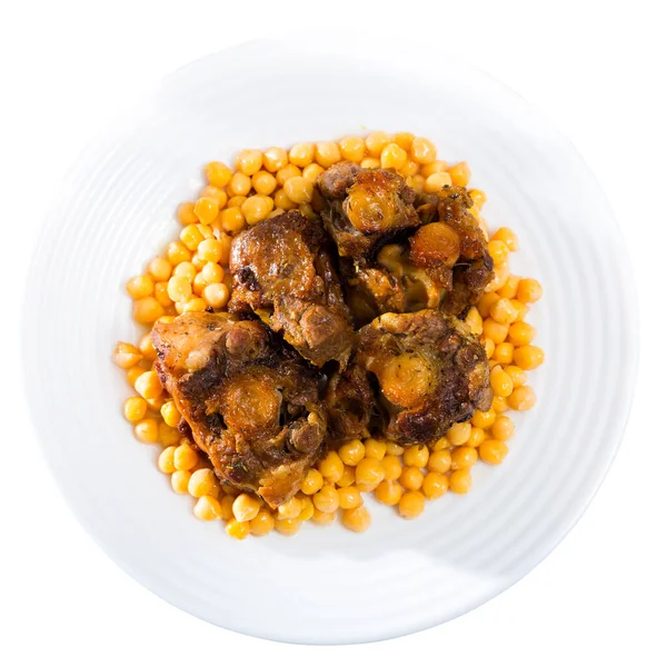 Oxtail Stew Chickpeas Traditional Spanish Dish Isolated White Background — Stock Photo, Image