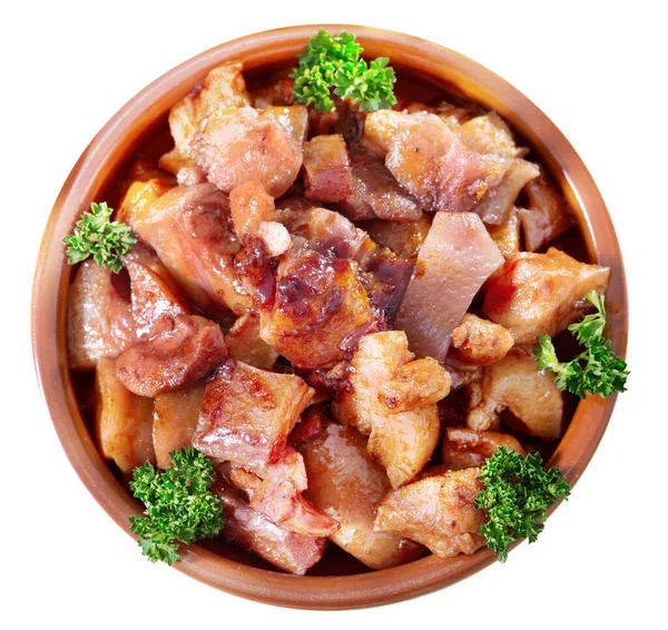Top View Braised Chopped Pork Snouts Morro Cerdo Served Clayware — Stock Photo, Image