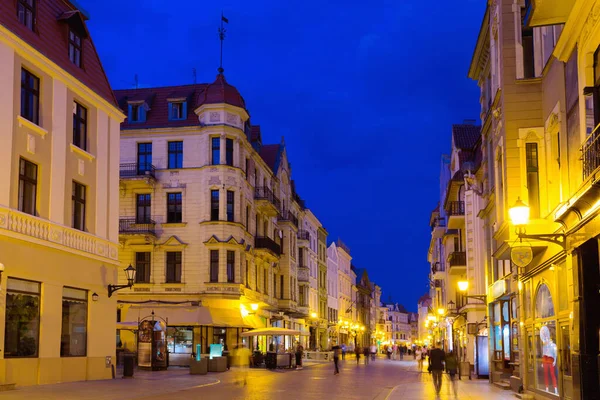 View Illuminated Streets Polish Town Torun Evening — Stock Photo, Image