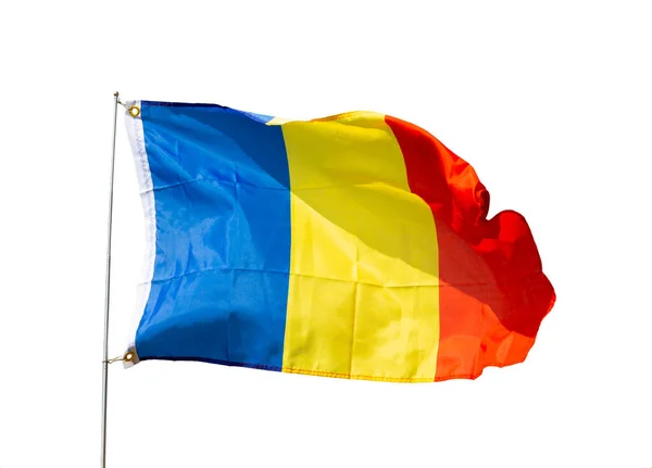 罗马尼亚的国旗飘扬 在白色背景下被隔离 — 图库照片