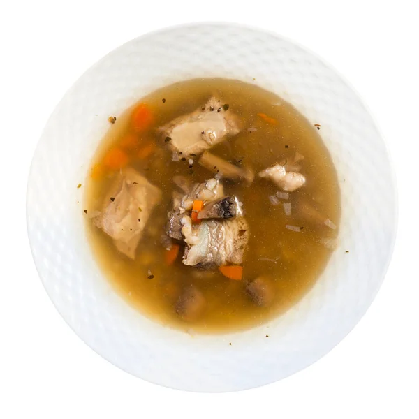 Delicioso Estilo Rústico Grueso Perla Sopa Champiñones Cebada Con Carne —  Fotos de Stock