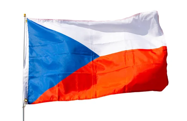 捷克共和国国旗 蓝色三角形 两条白色和红色的等高线 代表国家的历史 文化和民族特性 在白色背景下被隔离 — 图库照片