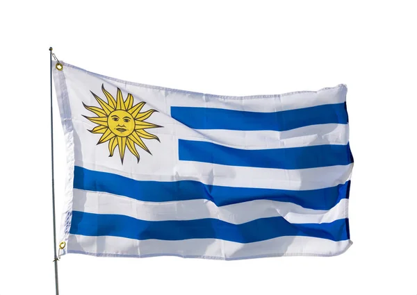 우루과이의 국기가 바람에 나부끼면서 날아간다 배경때문에 고립됨 — 스톡 사진