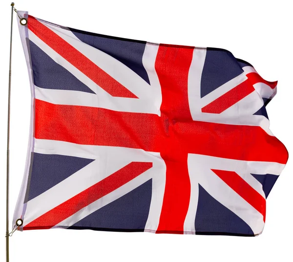 Bandera Británica Ondea Orgullosamente Aislado Sobre Fondo Blanco —  Fotos de Stock