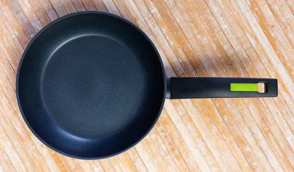 New Non Stick Frying Pan Wooden Table Kitchen Utensils — Stock Photo, Image