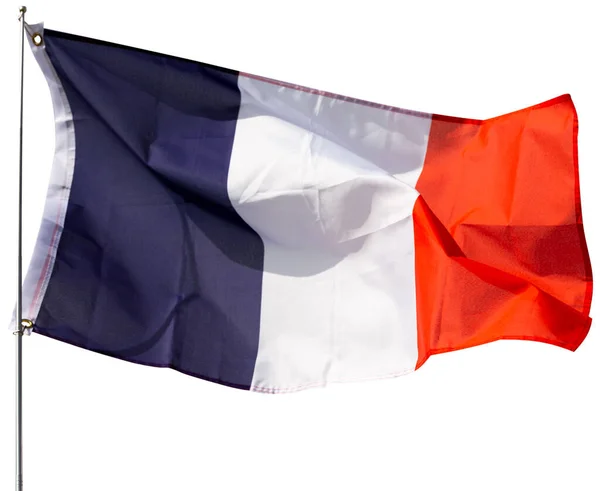 Canlı Mavi Beyaz Kırmızı Fransız Renkleri Bayrak Direğinde Sallanan Özgürlüğü — Stok fotoğraf