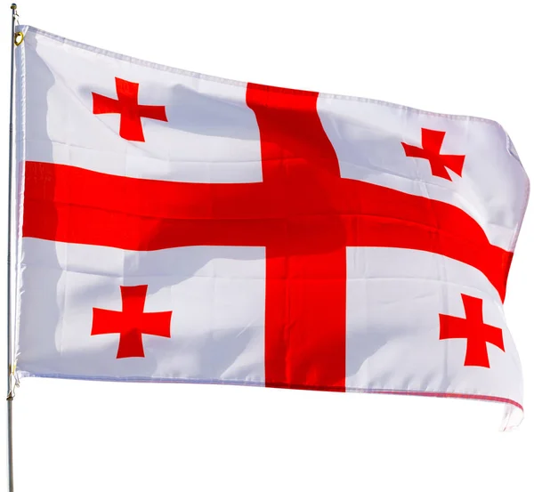 Grande Bandeira Georgiana Acenando Isolado Sobre Fundo Branco — Fotografia de Stock