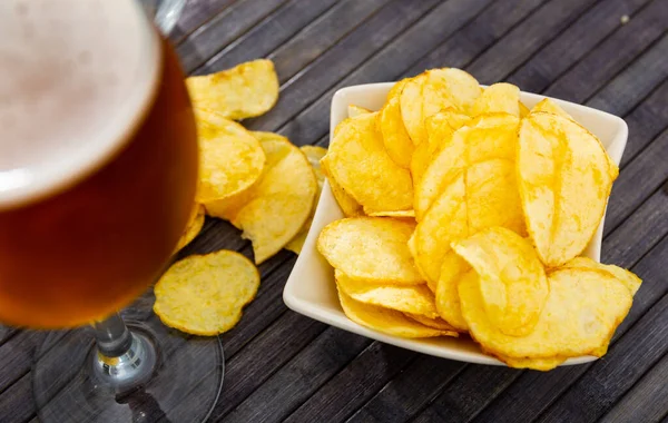 Tasty Chips Sliced Potato Served Snack Food Beer — Stock Photo, Image