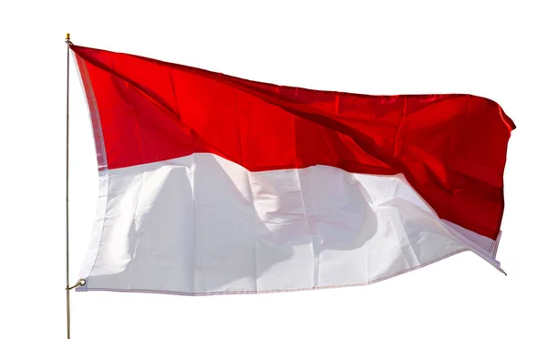 Doek Stof Vlag Van Monaco Golven Vlaggenmast Sluit Maar Geïsoleerd — Stockfoto
