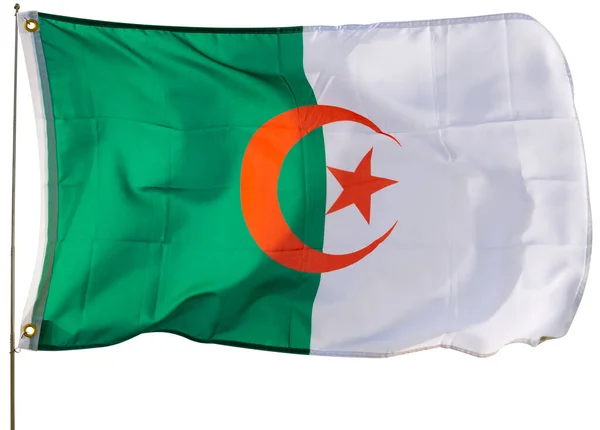 Backdrop Cloudy Sky White Green National Flag Islamic Country Algeria — Stock Photo, Image