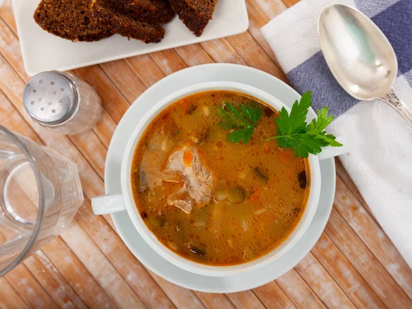 Popular Dish Russian Cuisine Pickle Soup Meat Cooked Basis Pickled — Stockfoto