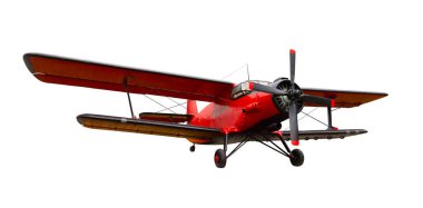 Red plane used for agricultural or sanitation purpose against clear white background clipart