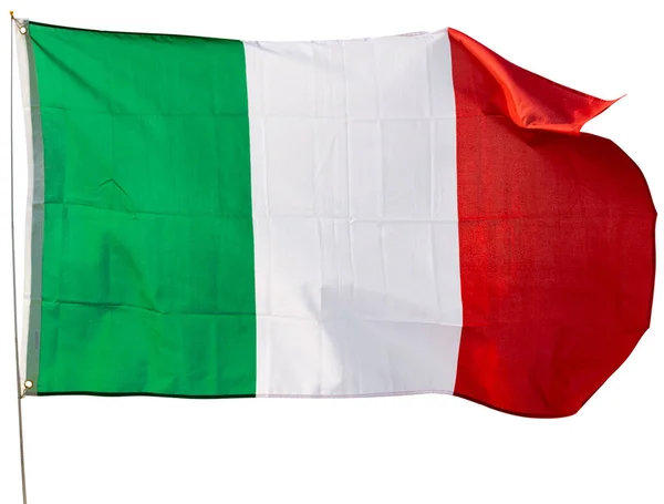 Italská Vlajka Vlaje Hrdě Větru Izolované Přes Bílé Pozadí — Stock fotografie