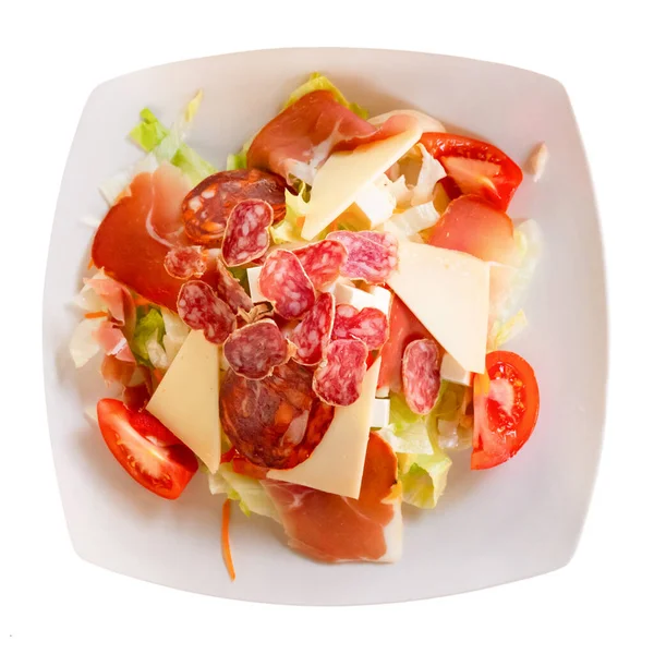 Katalanischer Salat Mit Wurst Käse Und Gemüse Auf Einem Teller — Stockfoto