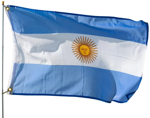 Флаг Аргентины Развевается Изолированный Белом Фоне — стоковое фото
