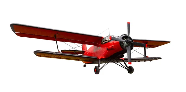 白色背景下用于农业或卫生目的的红色飞机 — 图库照片