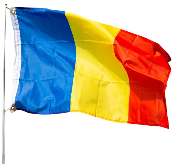 青い空に対するルーマニアのフラッターの状態の旗 — ストック写真