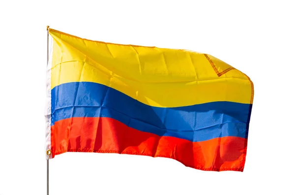 哥伦比亚的国旗飘扬 在白色背景下被隔离 — 图库照片
