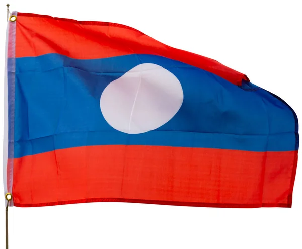 Laos Demokratik Cumhuriyeti Bayrağı Beyaz Arkaplan Üzerinde Izole Edilmiş — Stok fotoğraf