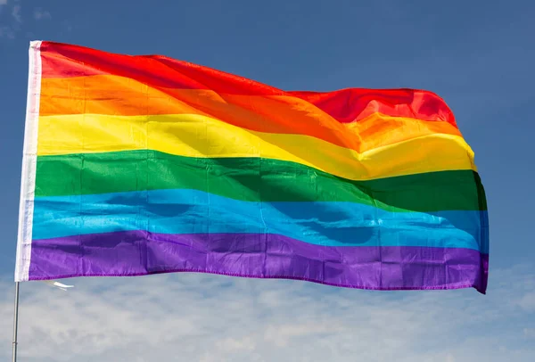 Huge Flag Lgbt Attached Long Handle Background Clear Bright Sky — Stock Photo, Image