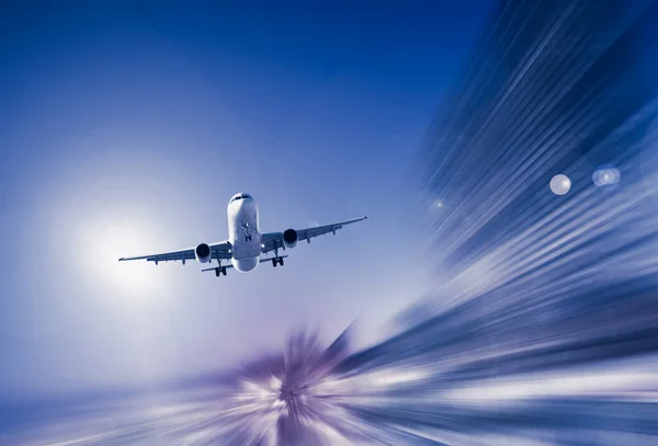 Airplane Flying Dynamic Colorful Motion Blur Abstract Background — Stock Photo, Image