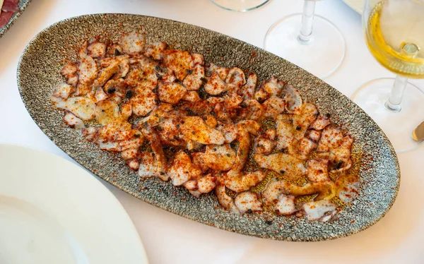National Appetizing Dish Italian Cuisine Octopus Carpaccio Served Platter — Stock Photo, Image