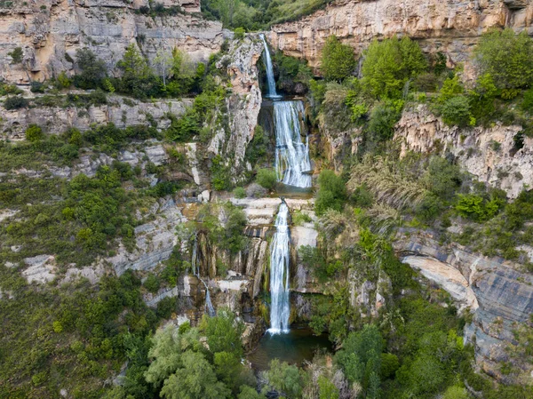View Drone Waterfall Sant Miquel Del Fai Spain — Stock Photo, Image