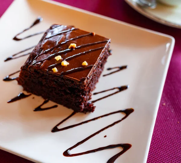 Doce Tradicional Chocolate Brownie Bolo Closeup — Fotografia de Stock