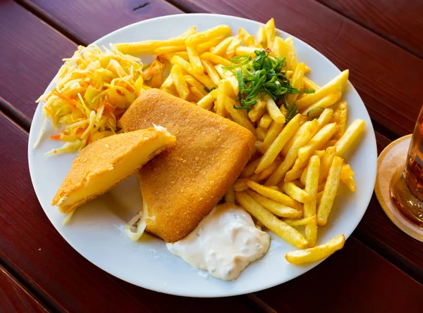 Appetizing Grilled Cheese Garnish French Fries Czech Cuisine — Stock Photo, Image