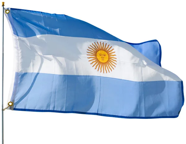 Big Flag Argentina Fastened Stick Isolated White Background — Stock Photo, Image