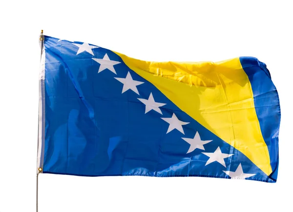 ボスニア ヘルツェゴビナの国旗が掲揚されている 白地に隔離された — ストック写真