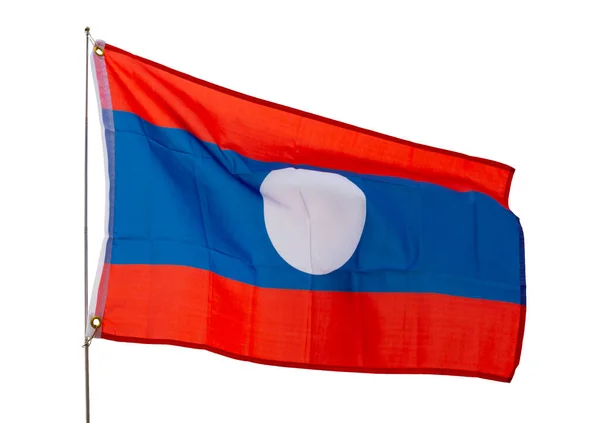 Прапор Лаоської Демократичної Республіки Ізольовані Білому Тлі — стокове фото