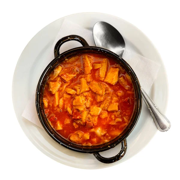 Jídlo Španělské Kuchyně Jako Hlavní Chod Posloužily Kořeněné Dušené Brambůrky — Stock fotografie