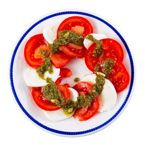 Caprese Salad Sliced Tomato Mozzarella Balsamic Dressing Served Plate Isolated — Stock Photo, Image