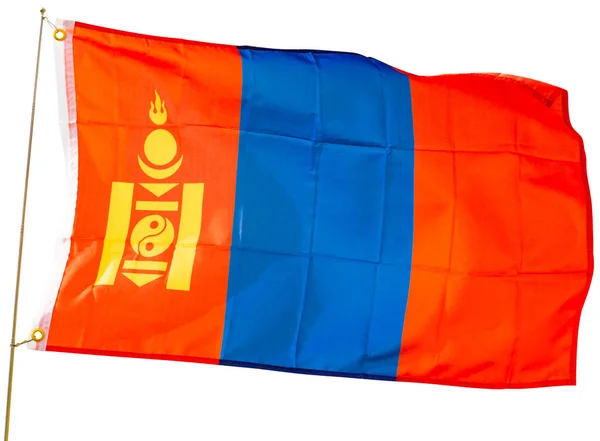 Bandeira Mongólia Voando Orgulhosamente Vento Isolado Sobre Fundo Branco — Fotografia de Stock