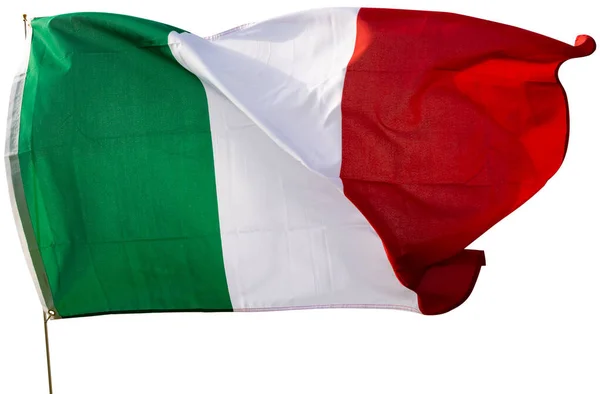 Grande Bandiera Italia Sventola Isolato Sfondo Bianco — Foto Stock